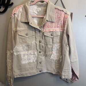 POL Women's Pink and Beige Patchwork Jean Jacket NWOT